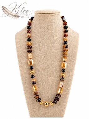 Coffee Banded Agate Statement Necklace 26’